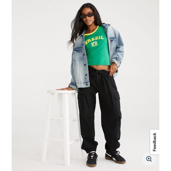 Aeropostale High Rise Cargo Jogger Pants XS Black Skater Grunge Gorpcore EUC - Picture 2 of 9